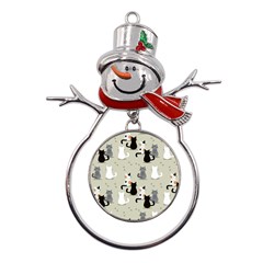 Cute Cat Seamless Pattern Metal Snowman Ornament by Ravend