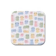 Cute Cat Colorful Cartoon Doodle Seamless Pattern Rubber Square Coaster (4 Pack) by Ravend