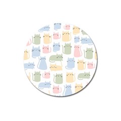 Cute Cat Colorful Cartoon Doodle Seamless Pattern Magnet 3  (round) by Ravend