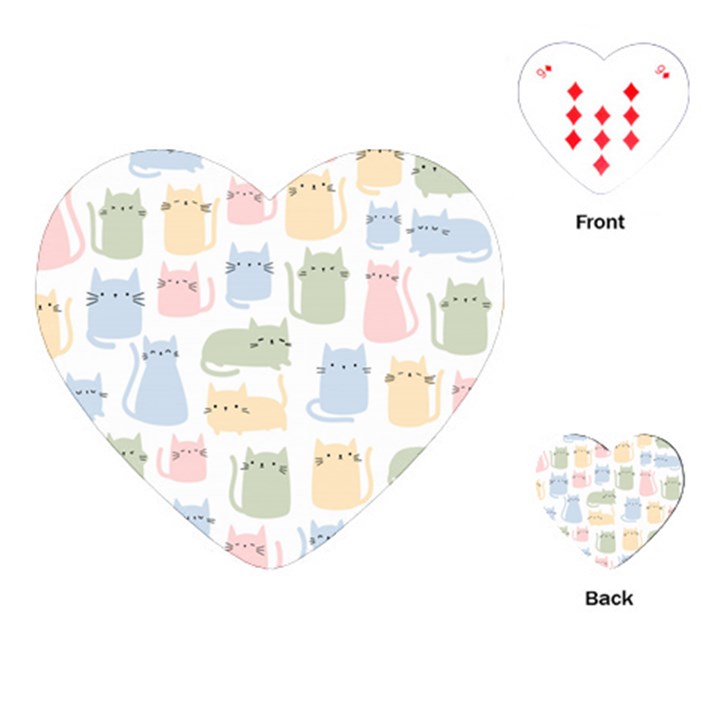 Cute Cat Colorful Cartoon Doodle Seamless Pattern Playing Cards Single Design (Heart)