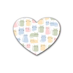 Cute Cat Colorful Cartoon Doodle Seamless Pattern Rubber Heart Coaster (4 Pack) by Ravend