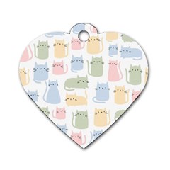 Cute Cat Colorful Cartoon Doodle Seamless Pattern Dog Tag Heart (two Sides) by Ravend