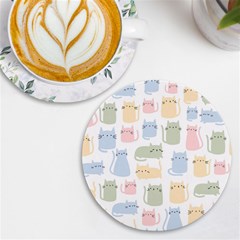 Cute Cat Colorful Cartoon Doodle Seamless Pattern Uv Print Round Tile Coaster by Ravend