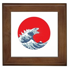 The Great Wave Of Kaiju Framed Tile by Cendanart