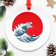 The Great Wave Of Kaiju Ornament (round) by Cendanart