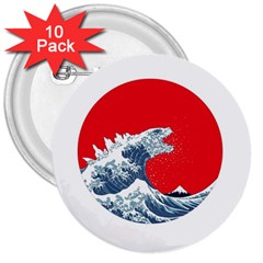 The Great Wave Of Kaiju 3  Buttons (10 Pack)  by Cendanart