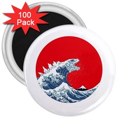 The Great Wave Of Kaiju 3  Magnets (100 Pack) by Cendanart