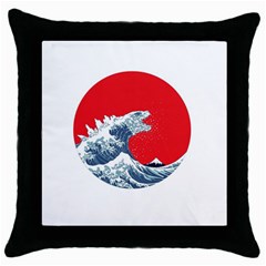 The Great Wave Of Kaiju Throw Pillow Case (black)