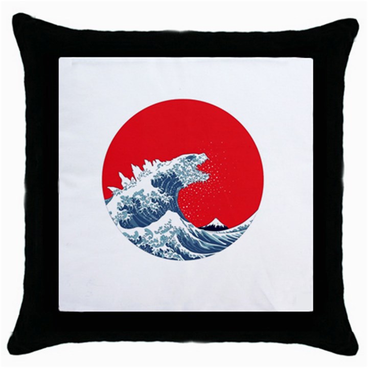 The Great Wave Of Kaiju Throw Pillow Case (Black)