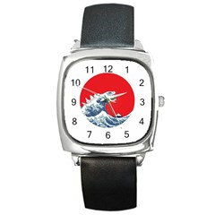 The Great Wave Of Kaiju Square Metal Watch by Cendanart