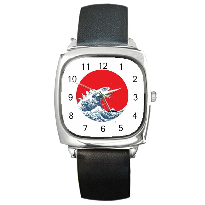 The Great Wave Of Kaiju Square Metal Watch