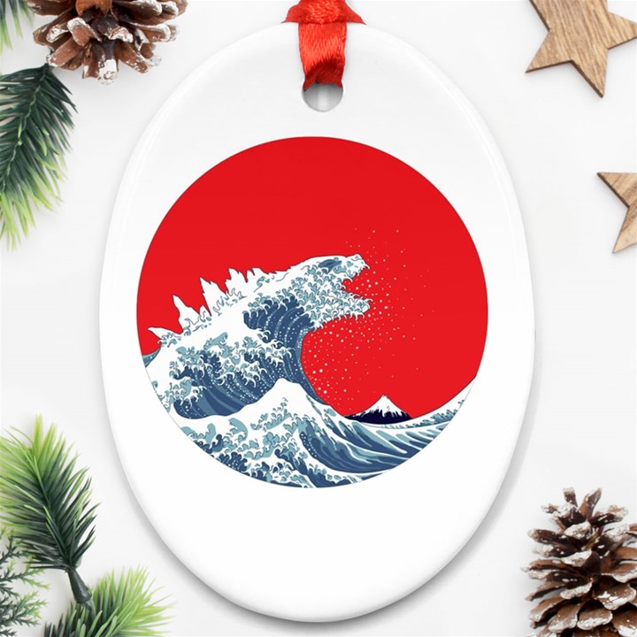 The Great Wave Of Kaiju Oval Ornament (Two Sides)