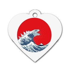 The Great Wave Of Kaiju Dog Tag Heart (two Sides) by Cendanart