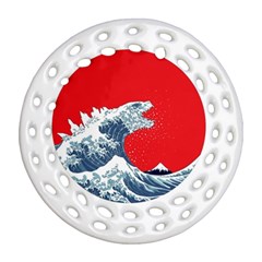 The Great Wave Of Kaiju Round Filigree Ornament (two Sides) by Cendanart