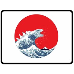 The Great Wave Of Kaiju Two Sides Fleece Blanket (large) by Cendanart