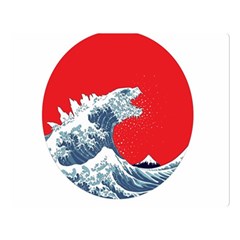 The Great Wave Of Kaiju Two Sides Premium Plush Fleece Blanket (large) by Cendanart