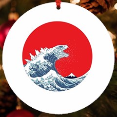 The Great Wave Of Kaiju Uv Print Acrylic Ornament Round by Cendanart