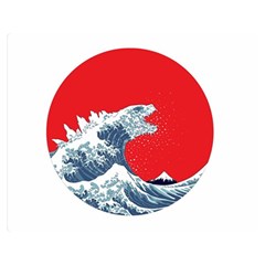 The Great Wave Of Kaiju Premium Plush Fleece Blanket (medium) by Cendanart