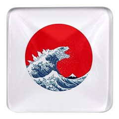 The Great Wave Of Kaiju Square Glass Fridge Magnet (4 Pack) by Cendanart