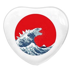 The Great Wave Of Kaiju Heart Glass Fridge Magnet (4 Pack) by Cendanart