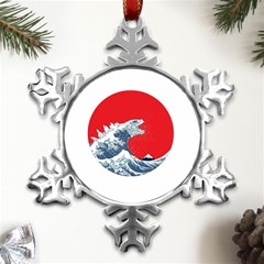 The Great Wave Of Kaiju Metal Small Snowflake Ornament by Cendanart