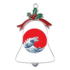 The Great Wave Of Kaiju Metal Holly Leaf Bell Ornament by Cendanart