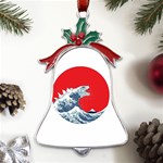 The Great Wave Of Kaiju Metal Holly Leaf Bell Ornament Front