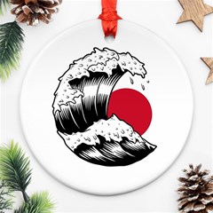 Japanese Sun & Wave Ornament (round) by Cendanart