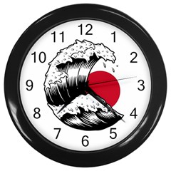 Japanese Sun & Wave Wall Clock (black) by Cendanart