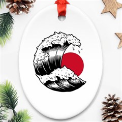 Japanese Sun & Wave Oval Ornament (two Sides) by Cendanart