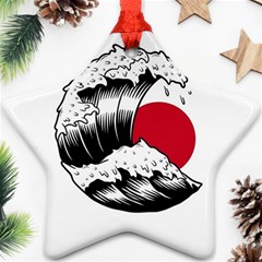 Japanese Sun & Wave Star Ornament (two Sides) by Cendanart