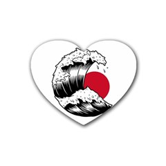 Japanese Sun & Wave Rubber Coaster (heart) by Cendanart