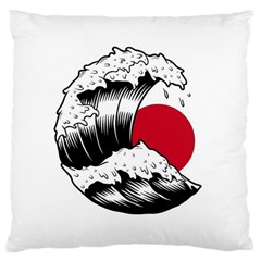 Japanese Sun & Wave Large Cushion Case (one Side) by Cendanart