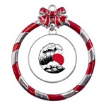 Japanese Sun & Wave Metal Red Ribbon Round Ornament Front