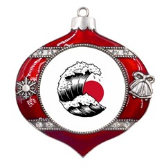 Japanese Sun & Wave Metal Snowflake And Bell Red Ornament by Cendanart