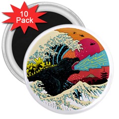 Retro Wave Kaiju Godzilla Japanese Pop Art Style 3  Magnets (10 Pack)  by Cendanart