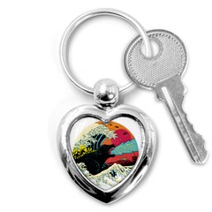 Retro Wave Kaiju Godzilla Japanese Pop Art Style Key Chain (heart) by Cendanart