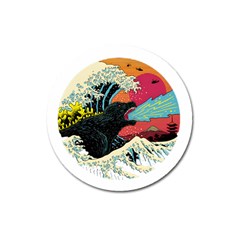 Retro Wave Kaiju Godzilla Japanese Pop Art Style Magnet 3  (round) by Cendanart