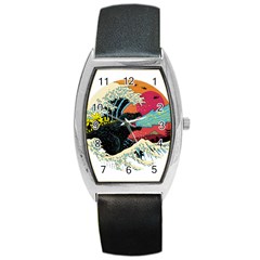 Retro Wave Kaiju Godzilla Japanese Pop Art Style Barrel Style Metal Watch by Cendanart