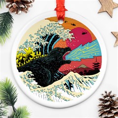 Retro Wave Kaiju Godzilla Japanese Pop Art Style Round Ornament (two Sides) by Cendanart