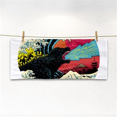 Retro Wave Kaiju Godzilla Japanese Pop Art Style Hand Towel by Cendanart