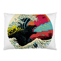 Retro Wave Kaiju Godzilla Japanese Pop Art Style Pillow Case by Cendanart