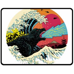 Retro Wave Kaiju Godzilla Japanese Pop Art Style Fleece Blanket (medium) by Cendanart