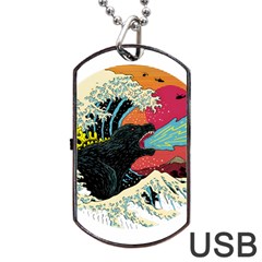 Retro Wave Kaiju Godzilla Japanese Pop Art Style Dog Tag Usb Flash (one Side) by Cendanart