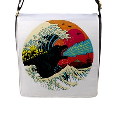 Retro Wave Kaiju Godzilla Japanese Pop Art Style Flap Closure Messenger Bag (l) by Cendanart