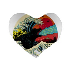 Retro Wave Kaiju Godzilla Japanese Pop Art Style Standard 16  Premium Flano Heart Shape Cushions by Cendanart