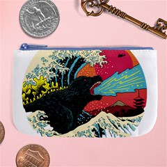 Retro Wave Kaiju Godzilla Japanese Pop Art Style Large Coin Purse by Cendanart