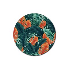 Green Tropical Leaves Rubber Round Coaster (4 Pack) by Jack14