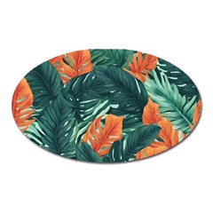 Green Tropical Leaves Oval Magnet by Jack14