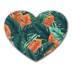 Green Tropical Leaves Heart Mousepad by Jack14